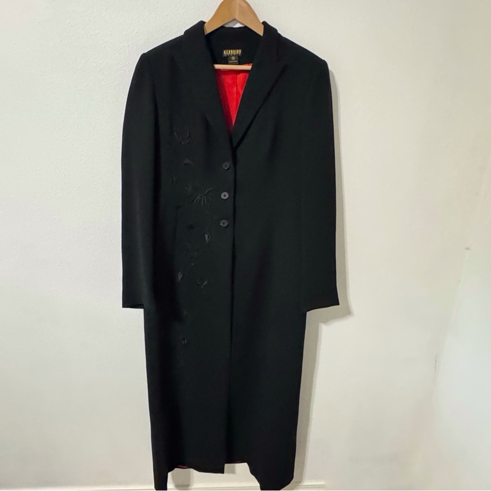 Vintage 90s Georgiou Studio Embroidered Full Length Evening Coat Black France-L